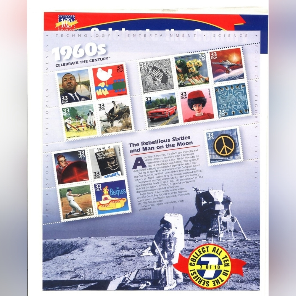 Celebrate the Century 1960s - Sheet of Fifteen 33 Cent Stamps - USPS SEALED SET